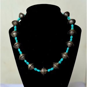 A beautiful pairing of Navajo silver and turquoise necklace